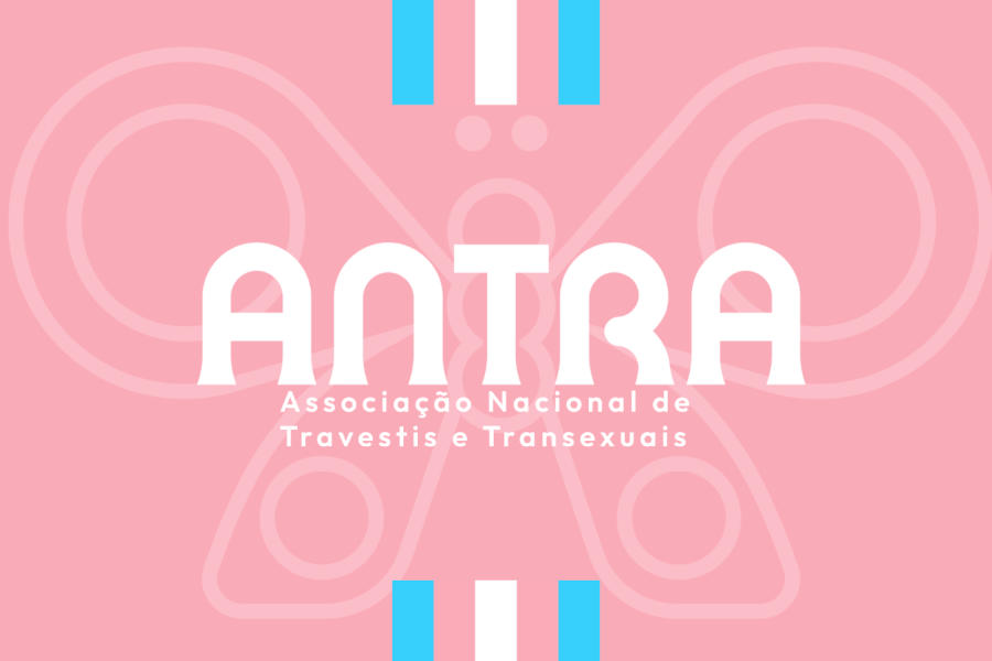 Logo of ANTRA in white on a pink background with blue and white accents and the organisation’s full Portuguese name below.