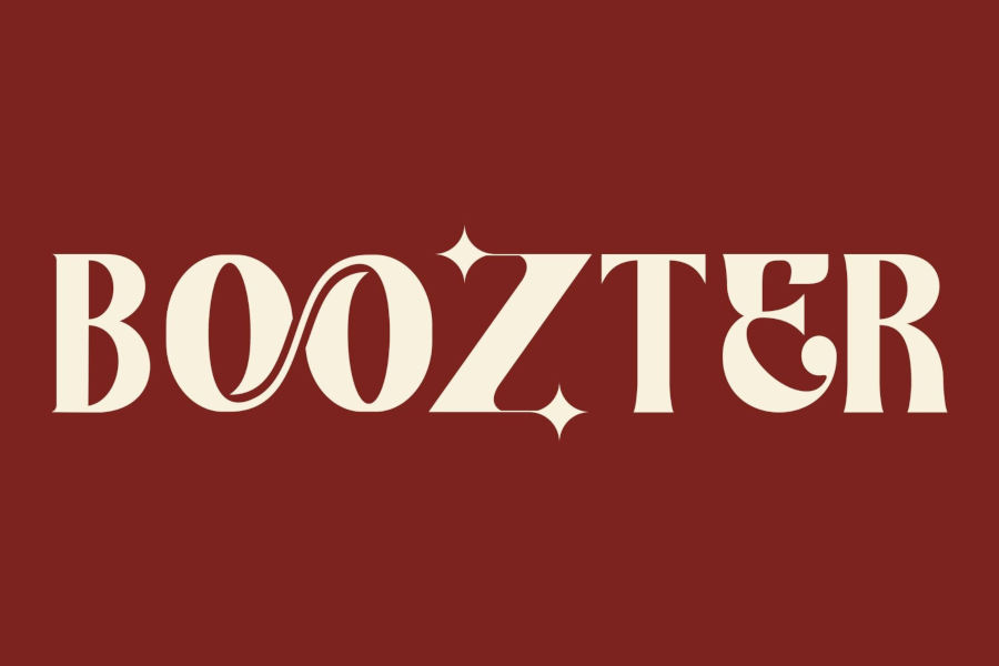 Logo of Boozter Davao white font on red background.