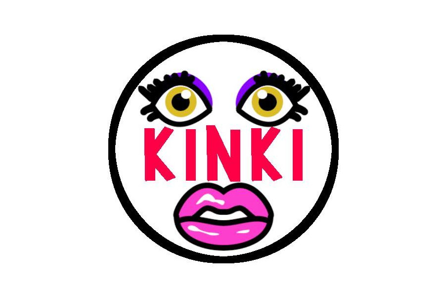 Illustrated Haus of Kinki logo showing a face with makeup, bold eyes, pink lips, and the name KINKI in capital letters.