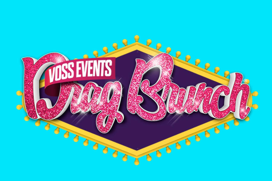 Official Voss Events Drag Brunch logo featuring sparkling typography and a marquee-style purple emblem.